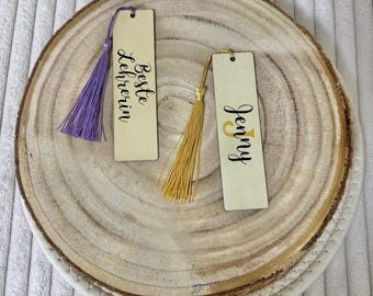Gepersonaliseerde houten bladwijzers met kwastjes, gepersonaliseerde bladwijzers, bladwijzers met namen, gepersonaliseerde bladwijzers