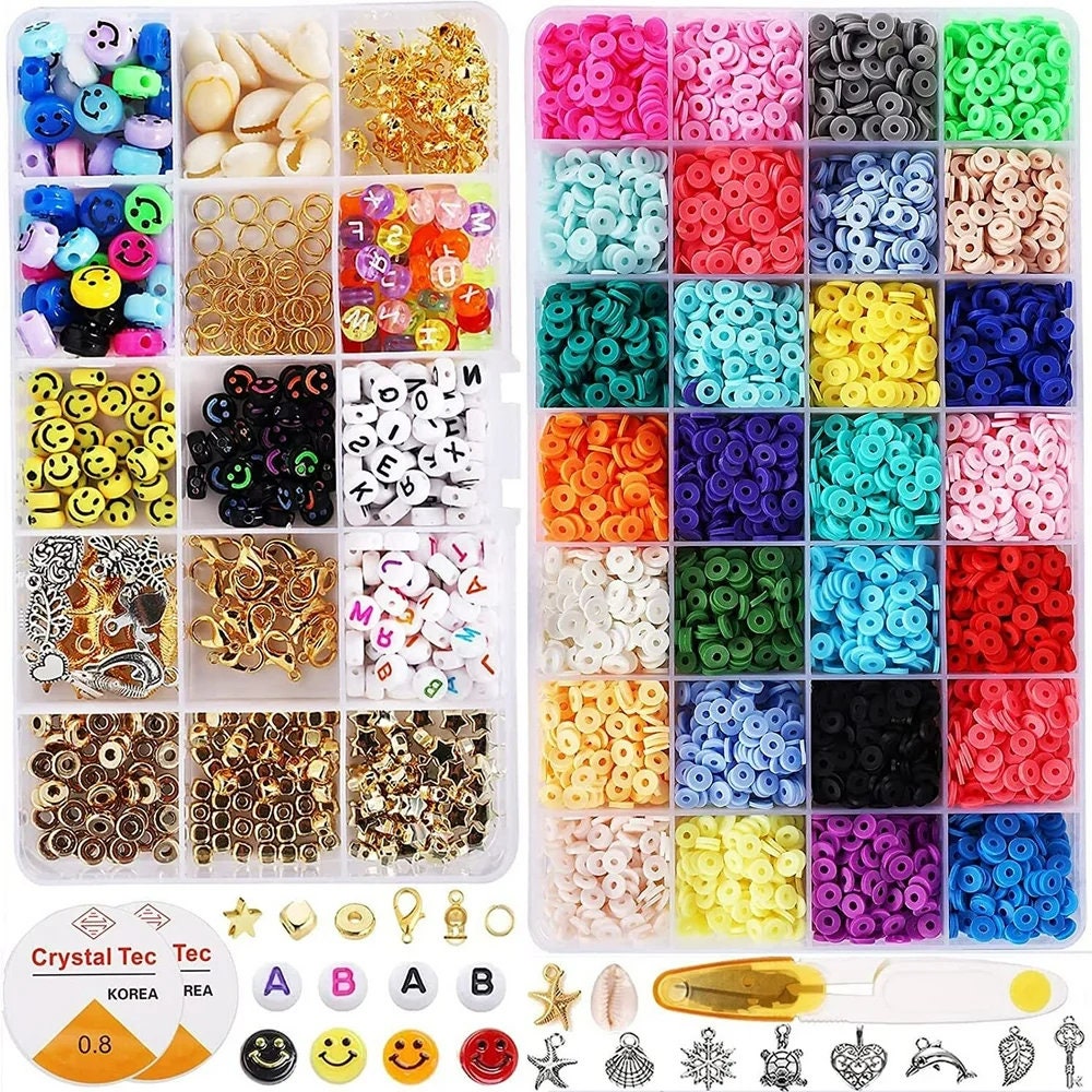 7200Pcs/Box 6mm Clay Bracelet Beads for Jewelry Making Kit,Flat Round  Polymer Clay Heishi Beads