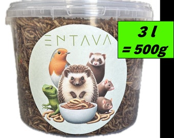 ENTAVA dried mealworms 3l = 500g premium quality, insect snack for birds, fish, koi, rodents, reptiles, bird food, hedgehog food