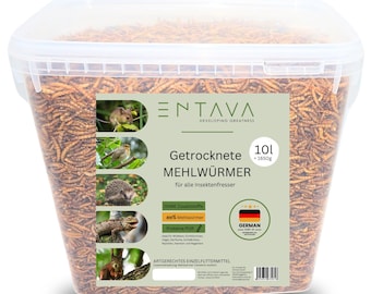 ENTAVA 10 l getrocknete Mehlwürmer - Premium Qualität, Insektensnack Vögel, Zierfische, Nager, Reptilien, Vogelfutter, Igelfutter (1,65 kg)