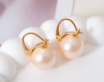 12mm Pink Pearl Earrings, Pearl drop earrings, Wedding earrings, Sterling Silver, Bridal Jewelry, Gifts for her