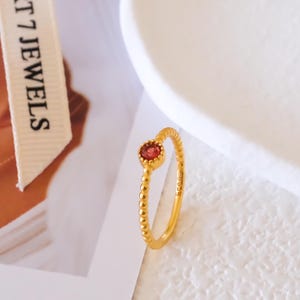 Zierlicher Granat Ring, 18k Gold Gold Ring, Januar Birthstone Ring, Stapelbarer Ring, Minimalistischer Ring, Geburtstagsgeschenke