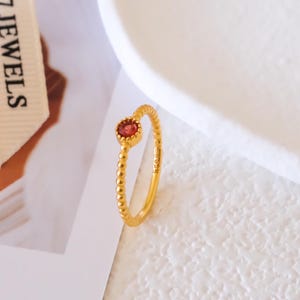 Genuine tiny garnet ring, Red garnet ring, Dainty gold ring, Birthstone Ring, Solitaire ring, Thin ring, Gifts for her