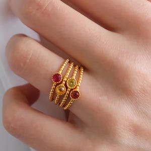 Tiny Round Citrine Ring, 18k Gold Yellow Birthstone Ring, Natural stone, Stackable Ring, Minimalist & Dainty
