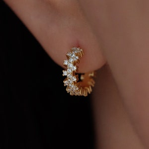 Dainty CZ Huggie earrings, Pave Huggie hoops, Shimmering Silver Huggies, Minimalist Diamond Earrings, Perfect Gift for Her
