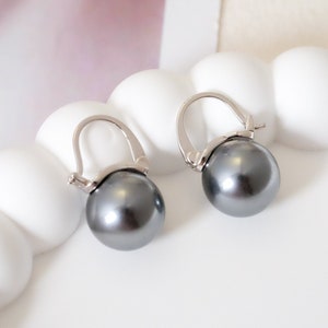 12mm black pearl earrings, Tahitian pearl, Gray pearl earrings, Bridesmaid earrings, Cool earrings, 925s Silver earrings, Wedding gift image 1