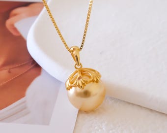 Collar de perlas doradas de los mares del Sur, colgante de perla dorada, collar de una perla dorada, collar para mujer, regalos para ella