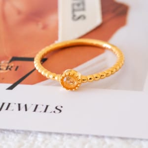 Tiny Gold Citrine ring, Natural citrine ring, Minimalist gold ring, Birthstone Ring, Solitaire ring, Thin ring, Gifts for her