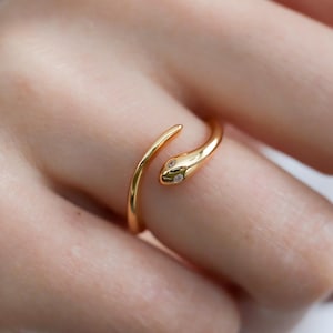 Gold Snake Adjustable Ring | Serpent Design with CZ | Trendy Gold Jewelry for Women | Gifts for women