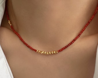 Collar minimalista de cornalina, gargantilla de piedras preciosas rojas naturales, collar para mujer, piedra natal de julio, regalo de cumpleaños para ella