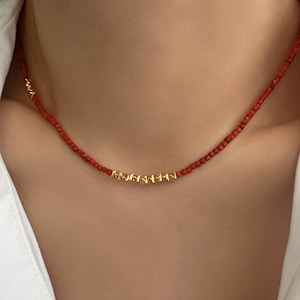 Minimalist Carnelian Necklace, Natural red beaded gemstone choker, necklace for women, July Birthstone, Birthday Gift for Her