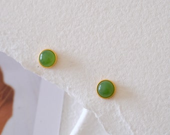 Tiny jade stud earrings, Natural jade earrings, Green gemstone earrings, Cute earrings, Silver earrings, Gift for her,