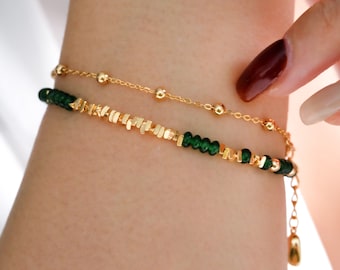 18k gold emerald bracelet, Emerald beads tennis bracelet,  Dainty gold bracelet, Gold filled bracelet, 925 silver bracelet , Gift for women