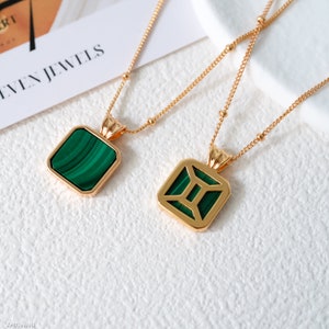 Malachite necklace, Malachite pendant, Green necklace, Satellite chain necklace, Minimalist necklace, 925s silver necklace, Gift for her