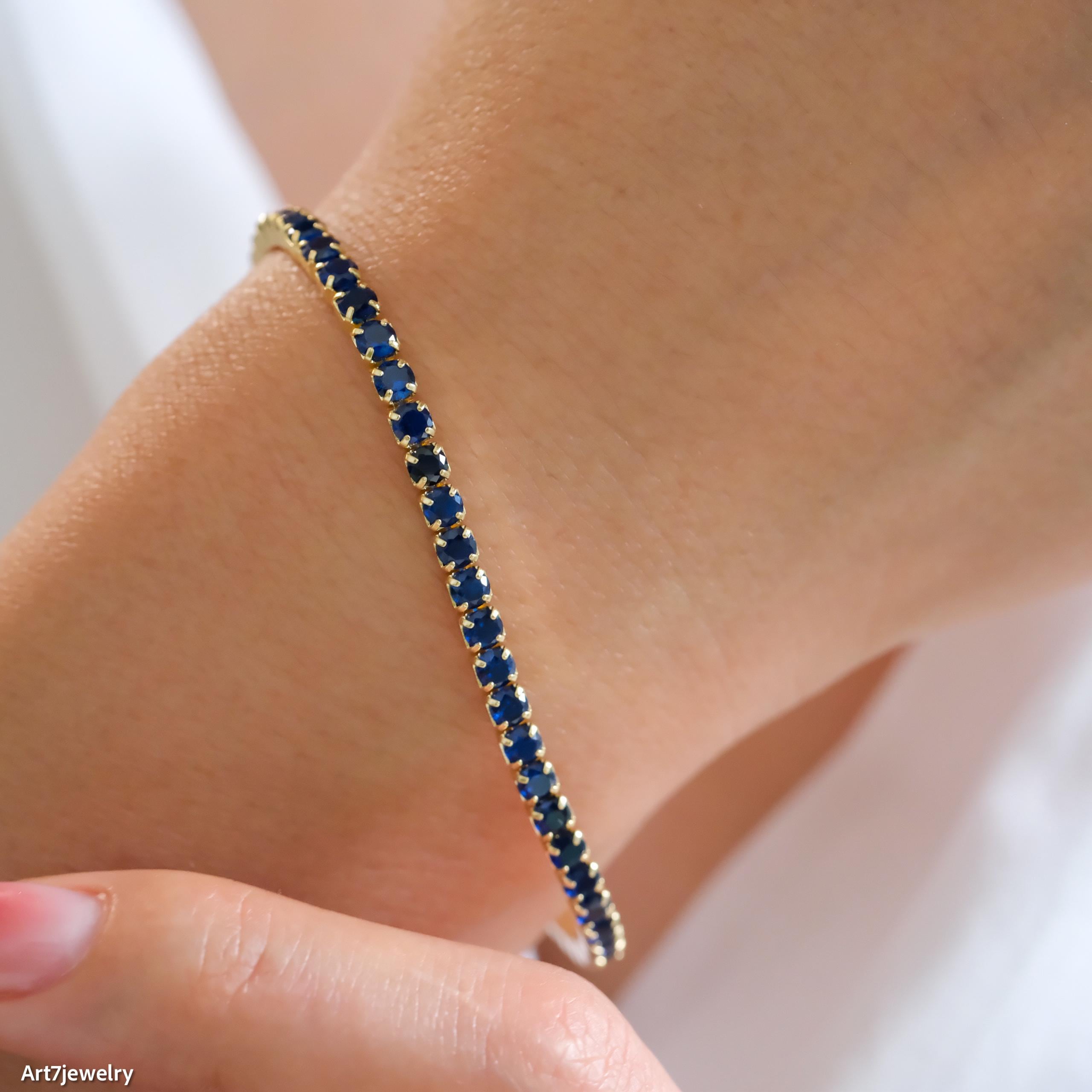 14k gold sapphire tennis bracelet, Dainty blue sapphire cz bracelet, 3mm tennis bracelet, Gifts for her, Unisex bracelet