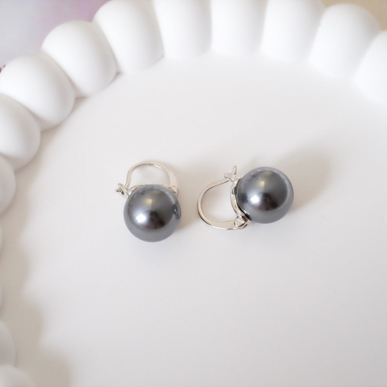 12mm black pearl earrings, Tahitian pearl, Gray pearl earrings, Bridesmaid earrings, Cool earrings, 925s Silver earrings, Wedding gift image 4