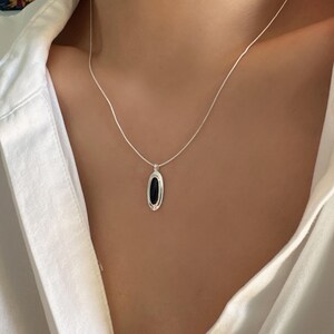 Onyx Pendant / Small Oval Necklace / Sterling Silver