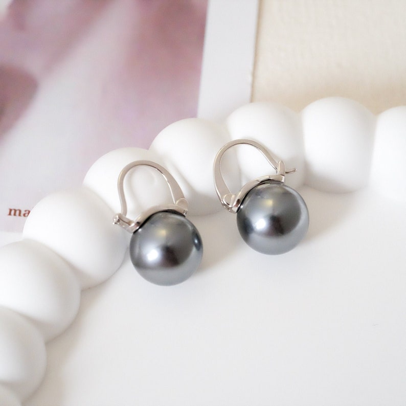 12mm black pearl earrings, Tahitian pearl, Gray pearl earrings, Bridesmaid earrings, Cool earrings, 925s Silver earrings, Wedding gift image 1