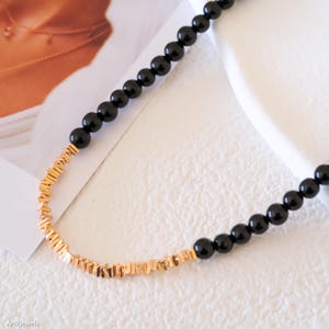 Black onyx choker necklace, Dainty gold onyx necklace, Onyx beaded minimalist necklace, 925 sterling silver necklace, Gift for her,