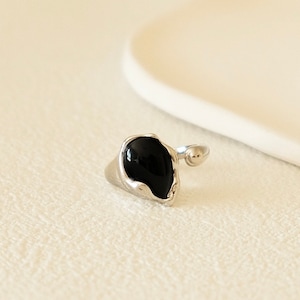 Statement Black Onyx Ring, Silver Black Onyx Adjustable Ring, Open Ring, Onyx Jewelry Set, Gifts for her