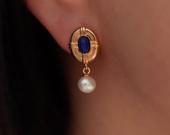 Lapis Lazuli Ohrringe, Perlenohrringe, Viktorianische Ohrringe, Zierliche Ohrringe, Sterling Silber Ohrringe, Valentine Geschenk