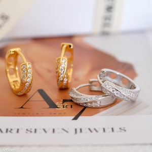 Chic CZ Huggie Hoop Earrings - Radiant Pave Hoop Earrings - Dainty Gold Silver Minimalist Jewelry
