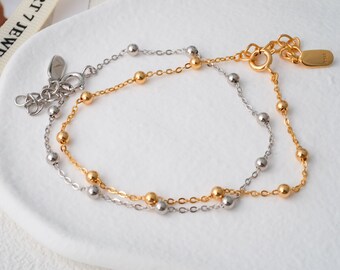 お歳暮 2025 Satellite Minimalist Chain Beads Silver Sterling Bracelet, アクセサリー