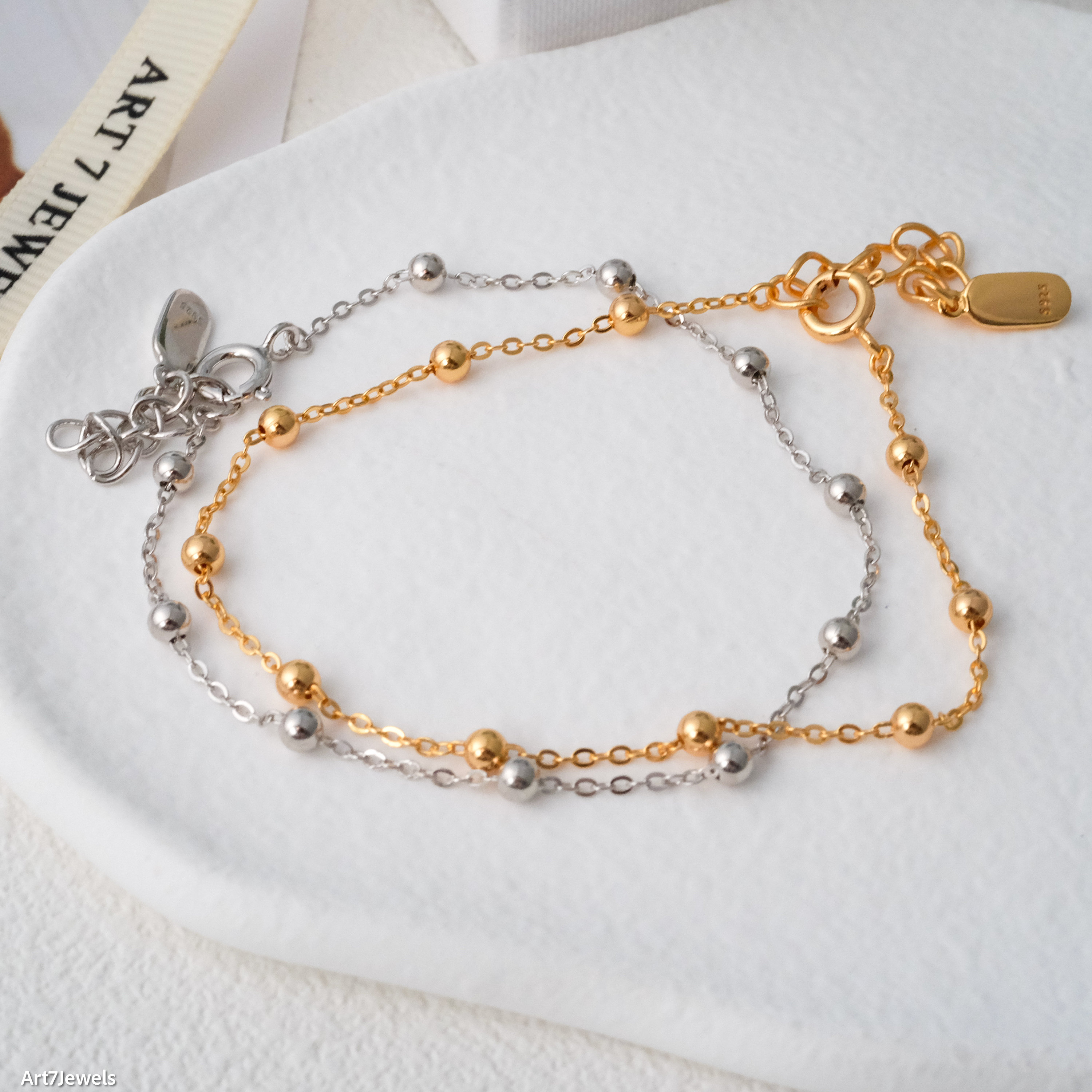 Minimalist Satellite Chain Bracelet, Sterling Silver Beads