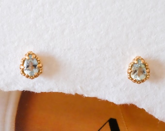 Dainty Aquamarine earrings, Small gemstone stud earrings, March Birthstone, Sterling Silver earrings, Gifts for her