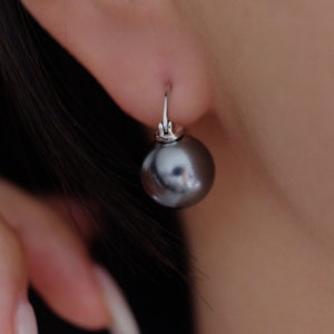 12mm black pearl earrings, Tahitian pearl, Gray pearl earrings, Bridesmaid earrings, Cool earrings, 925s Silver earrings, Wedding gift image 6