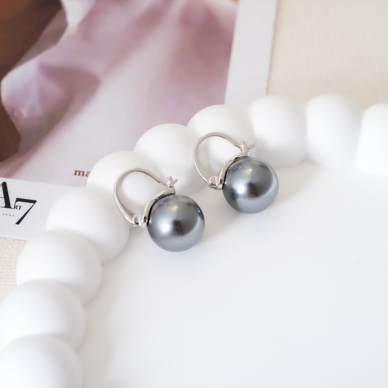 12mm black pearl earrings, Tahitian pearl, Gray pearl earrings, Bridesmaid earrings, Cool earrings, 925s Silver earrings, Wedding gift image 3
