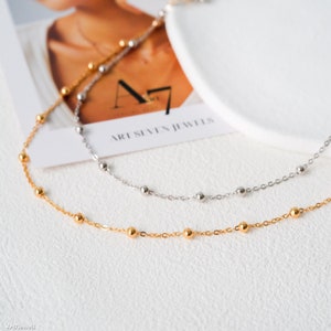 Delicado collar de satélite, cadena de satélite de oro, collar en capas, collar delicado, collar gargantilla, collar de plata 925s, regalos para ella