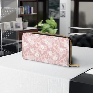 Floral Zipper Wallet, Elegant Women's Wallet, Pink Rose Wallet, Stylish Credit Card Holder, Gift for Her, Spring Accessory