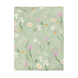 Floral Microfiber Duvet Cover Soft Green Botanical Bedding Home Decor Gifts for Her Spring Wedding Cozy Bedroom