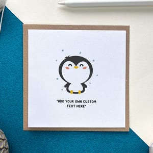 Linda tarjeta de mejor amigo pingüino: personalízala con tu propio texto, tarjeta navideña, adorable ilustración de un pingüino
