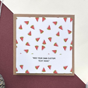 Tarjeta de felicitación de sandía personalizada - Patrón / Tarjeta de verduras personalizada única / Cumpleaños / Pareja viene en blanco por dentro