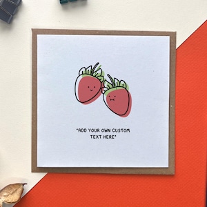 Personaliseer wenskaart aardbei - kerstkaart | Leuke vierkante kaart voor alle gelegenheden | Fruitkaart | Geïllustreerd met blanco binnenkant