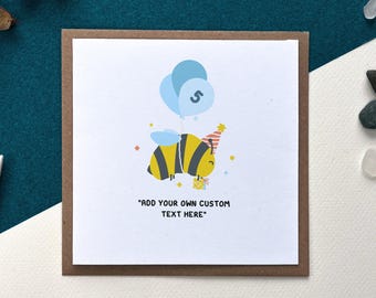 Carte d'anniversaire abeille - personnaliser avec votre propre texte, carte d'anniversaire partenaire, carte abeille, jolie illustration d'une abeille tenant un cadeau