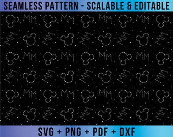 Mickey Stars Constellation Seamless Pattern Editable SVG Vector for Cricut and Silhouette Digital File Download Png Pdf Dxf Eps MMDD18