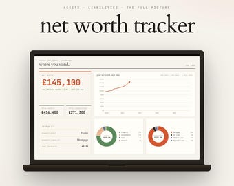 Net Worth Tracker Tabelle, Aktiva und Haftung Dashboard, Excel & Google Sheets, mehrjähriger Reichtum Tracker, persönliche Finanzen