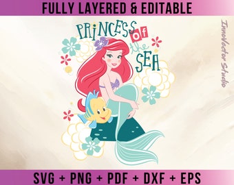 Prinses van de zee Ariel Premium gelaagde SVG-vector voor Cricut en silhouet digitaal bestand downloaden png-pdf-dxf-clipart ARDD11