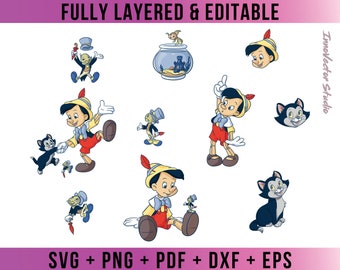 Pinocchio Premium Layered SVG Vector for Cricut and Silhouette Digital File Download Png Pdf Dxf PNCDD08
