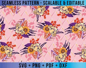 Lion Seamless Pattern Editable SVG Vector for Cricut and Silhouette Digital File Download Png Pdf Dxf Eps LKDD11