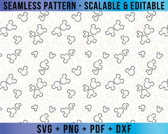Modèle sans couture Mickey, vecteur SVG modifiable pour Cricut et téléchargement de fichier numérique Silhouette Png Pdf Dxf Eps MMDD25