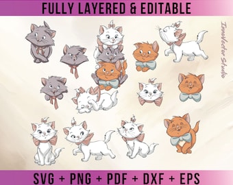 Personnages des aristochats, vecteur SVG de qualité supérieure pour Cricut et téléchargement de fichier numérique Silhouette Png Pdf Dxf Clipart ARCDD04