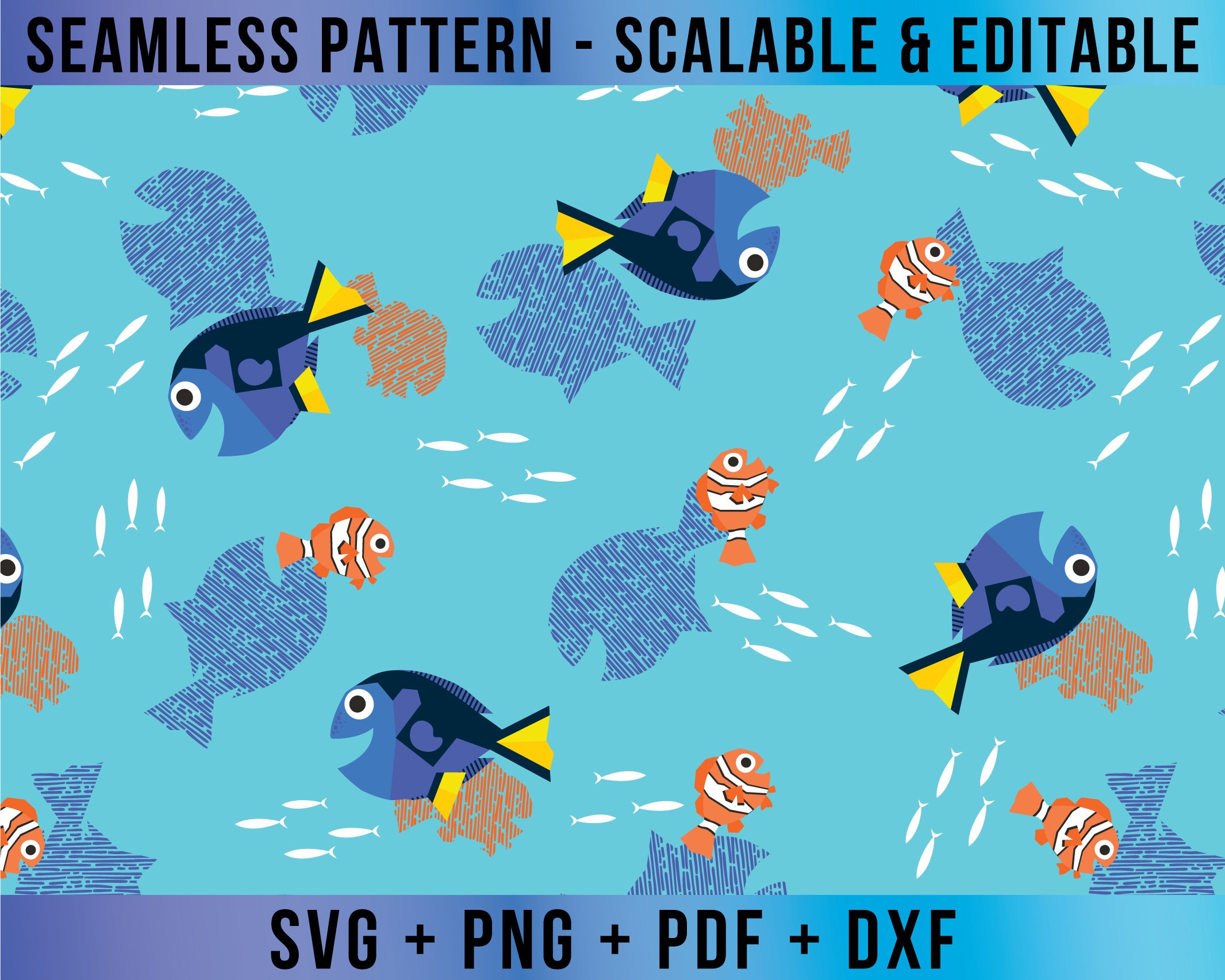 Nemo Vector Simple Nemo Seamless Pattern Editable SVG Vector for Cricut and Silhouette ...