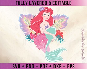 Prinses Ariel Premium gelaagde SVG-vector voor Cricut en silhouet digitaal bestand downloaden png-pdf-dxf-clipart ARDD07