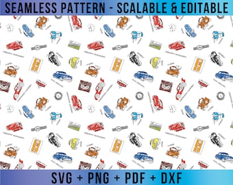 Cars Movie Seamless Pattern Editable SVG Vector for Cricut and Silhouette Digital File Download Png Pdf Dxf Eps CRMDD39