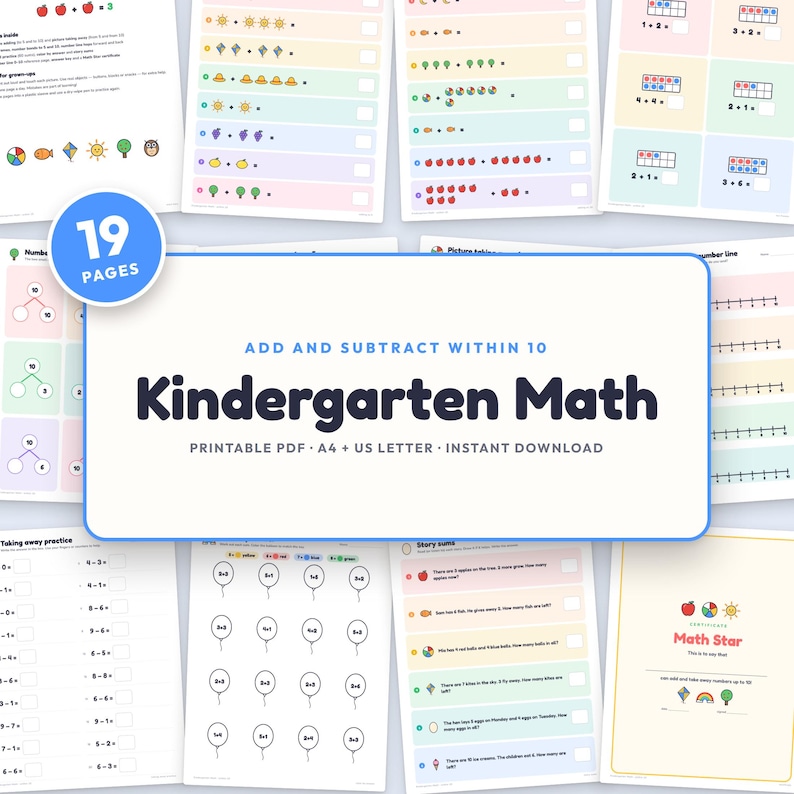 Kindergarten Math Worksheets, Addition and Subtraction Within 10 ...