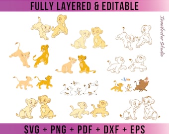 König der Löwen Charaktere Premium Layered SVG Vektor für Cricut und Silhouette Digitale Datei Download Png Pdf Dxf Clipart LKDD29